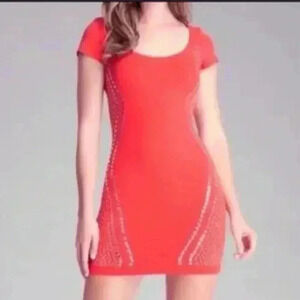 BEBE RED STUDDED PARTY DRESS